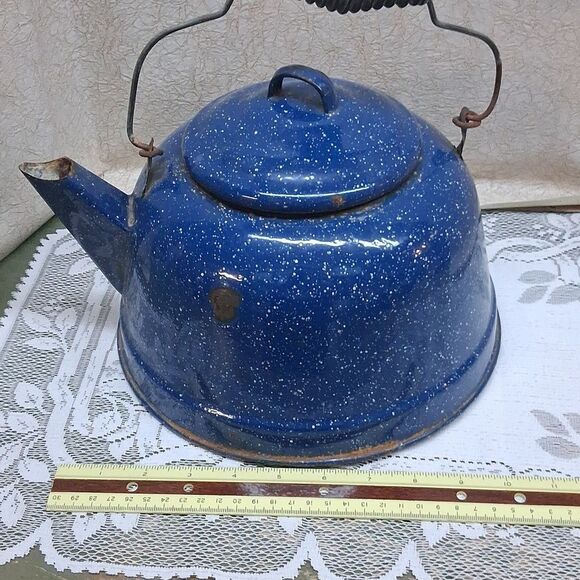 Blue Speckled Enamel Tea kettle - Picture 11 of 11